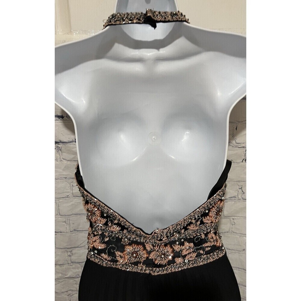 Gray and peach beaded bodice halter prom formal gown dress ombre Size 2/4 - Picture 6 of 7